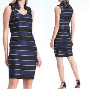 NWT Banana Republic Navy Blue and Black Stripe Ruffle Sheath Dress